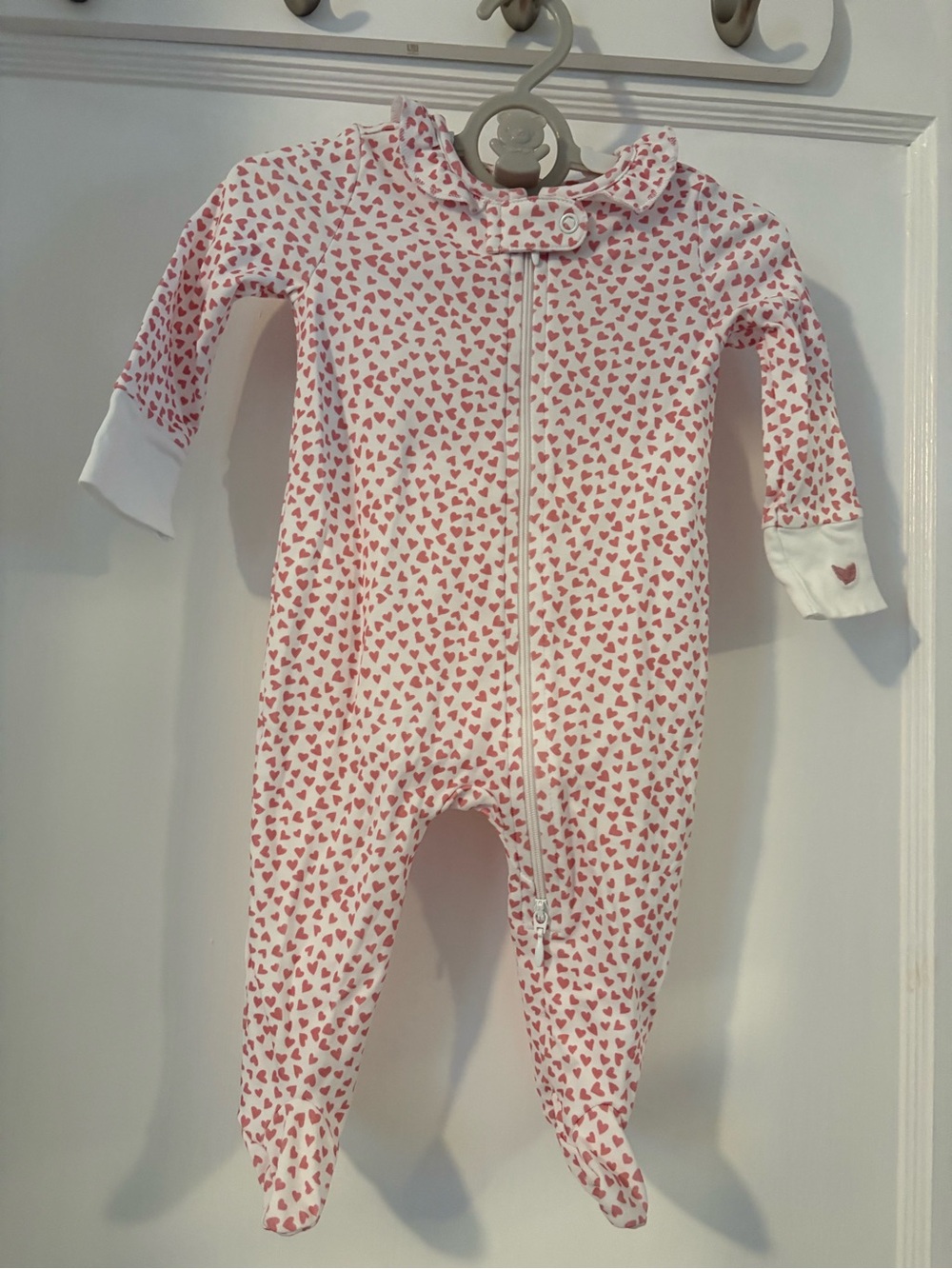 Pink Heart Print Footed One-Piece for Babies